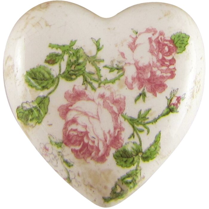Inimă decorativă din ceramică roz/bej, 8x8x4 cm, Clayre & Eef