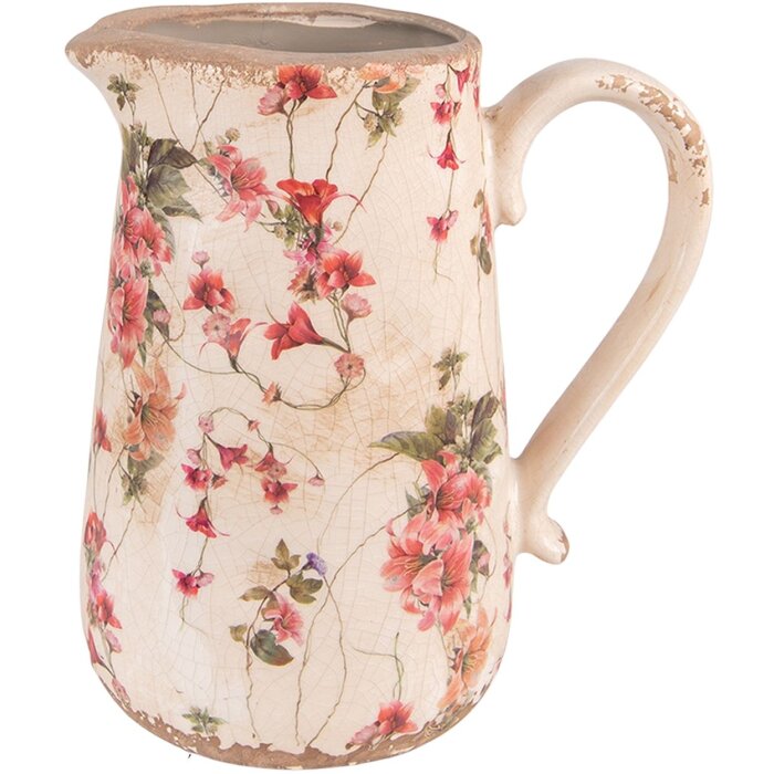 Cană decorativă Clayre & Eef, stil baroc, roz/beige, ceramică