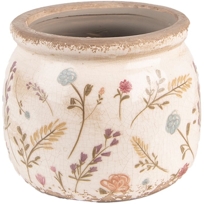 Vas de flori ceramică Clayre & Eef, roz-verde, Ø12x9 cm