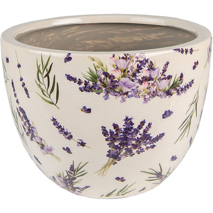 Vază decorative cu flori Clayre & Eef, violet-verde, Ø 20x15 cm