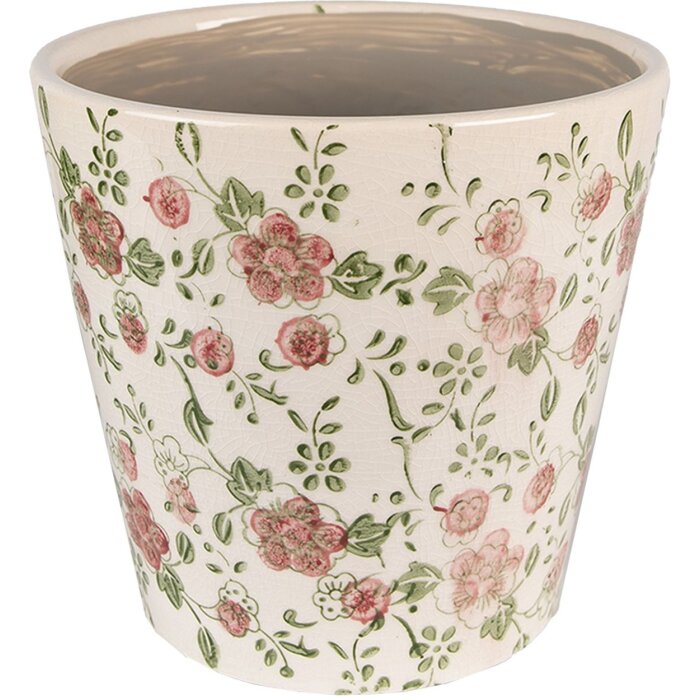 Clayre & Eef 6CE1566S Dekoration Blumentopf Rosa Beige Ø 14x13 cm