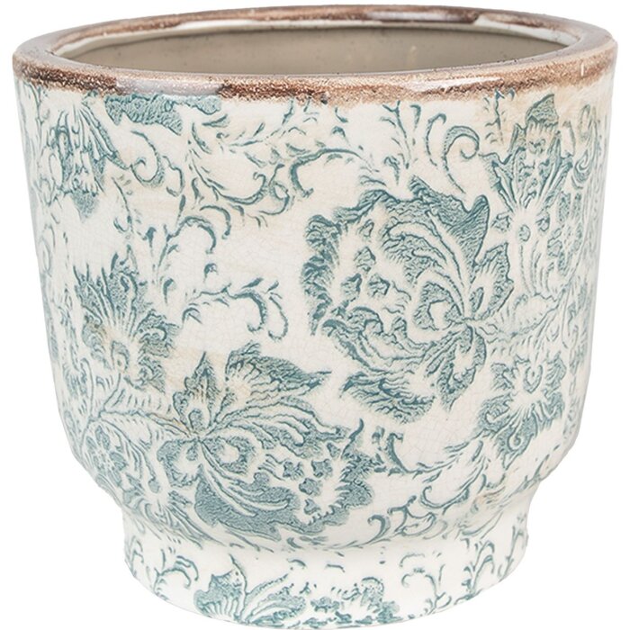 Vază de flori ceramică Clayre & Eef, stil bohemian, verde/bej, Ø 21x20 cm