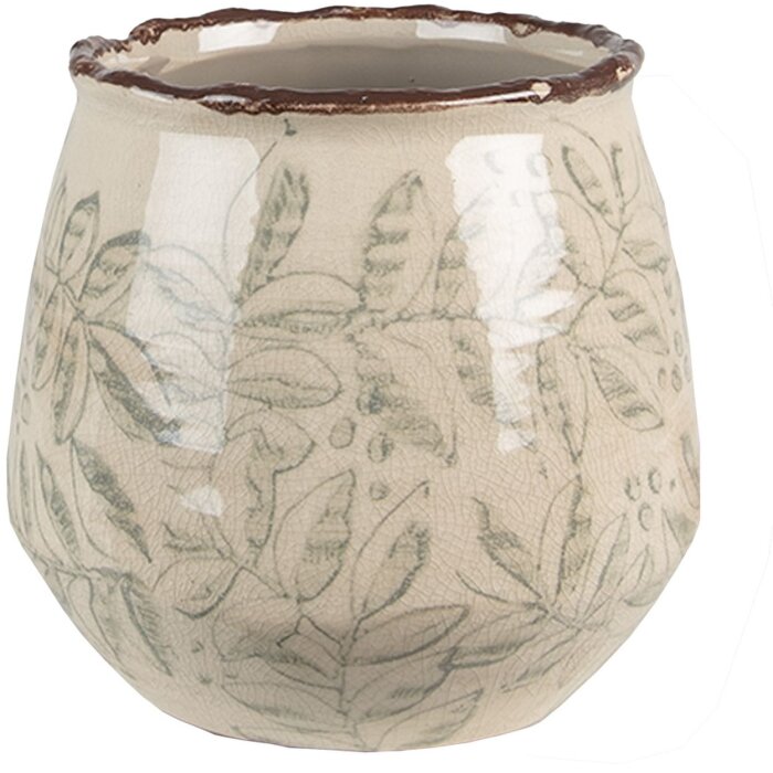 Vază decorativă pentru plante din ceramică, stil rural, verde/bej, 14x13 cm