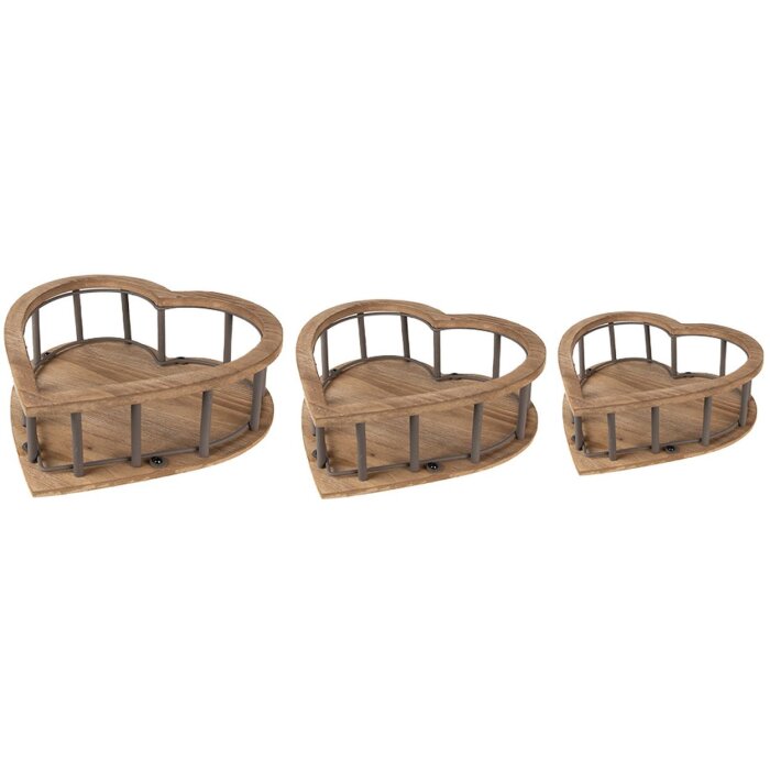 Set de 3 cutii de depozitare din lemn maro – dimensiuni 33x33x10 / 26x26x9 / 20x20x8 cm