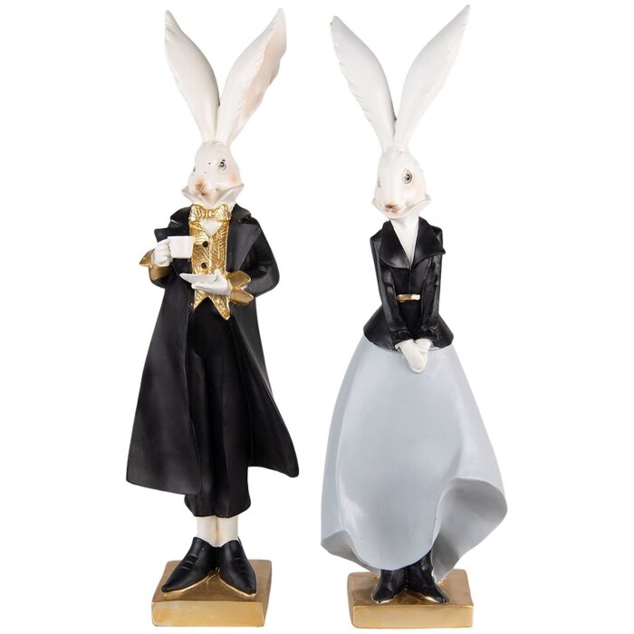 Clayre & Eef 6PR4889 Decorațiune Iepuraș 14x12x47 cm Negru Gri 2 bucăți