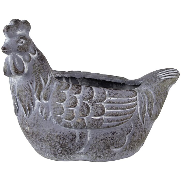 Clayre & Eef 6TE0488 Blumentopf Huhn Grau 29x17x23 cm Landhausstil