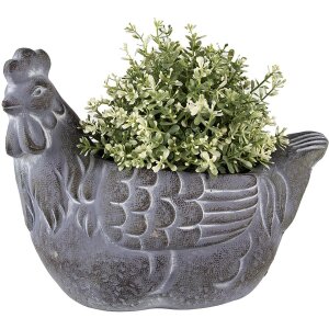 Clayre & Eef 6TE0488 Blumentopf Huhn Grau 29x17x23 cm Landhausstil