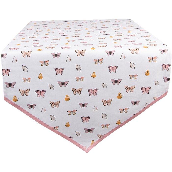 Draperie de masă Clayre & Eef BPD65 50x160 cm Beige/Rosa