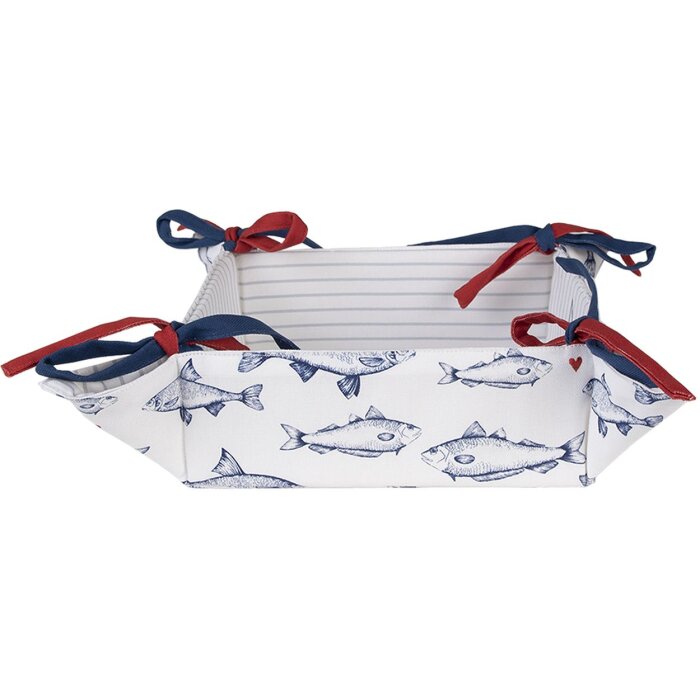 Corb de pâine Clayre & Eef SSF47, 35x35x8 cm, alb-albastru, stil casă de țară