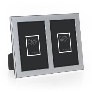 Rama foto metalică dublă Olimpia argintie pentru 2 fotografii 10x15 cm