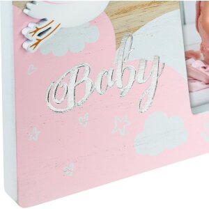 ZEP Baby Fotorahmen Eolo rosa 10x15 cm Holzrahmen mit Storch Aufsteller