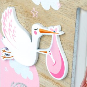 ZEP Baby Fotorahmen Eolo rosa 10x15 cm Holzrahmen mit Storch Aufsteller