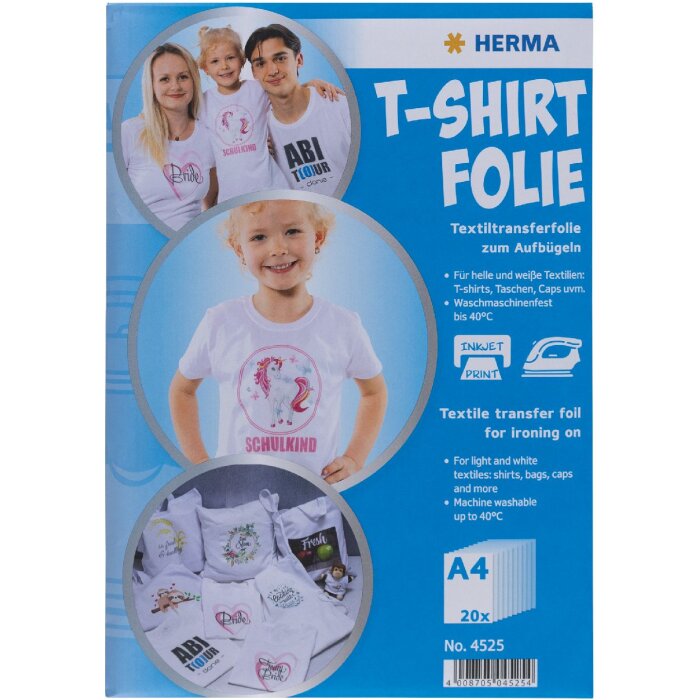 HERMA 4525 T-Shirt Transferfolie A4 helle Textilien bedruckbar 20 Blatt