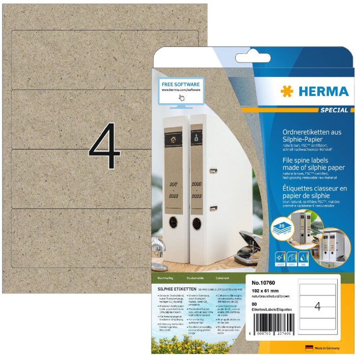 HERMA 10760 Ordneretiketten 192 x 61 mm naturbraun permanent haftend 80 Stk