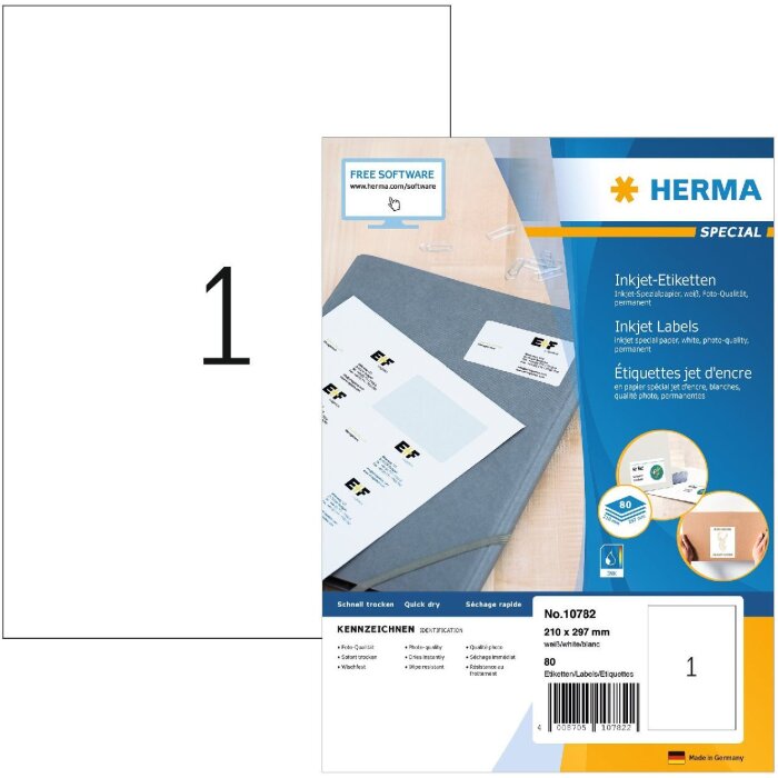 HERMA 10782 Inkjet-Etiketten A4 210x297 mm weiß permanent haftend