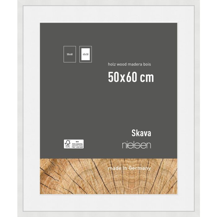 Nielsen Holz-Bilderrahmen Skava Weiß 50x60 cm mit Passepartout 40x50 cm
