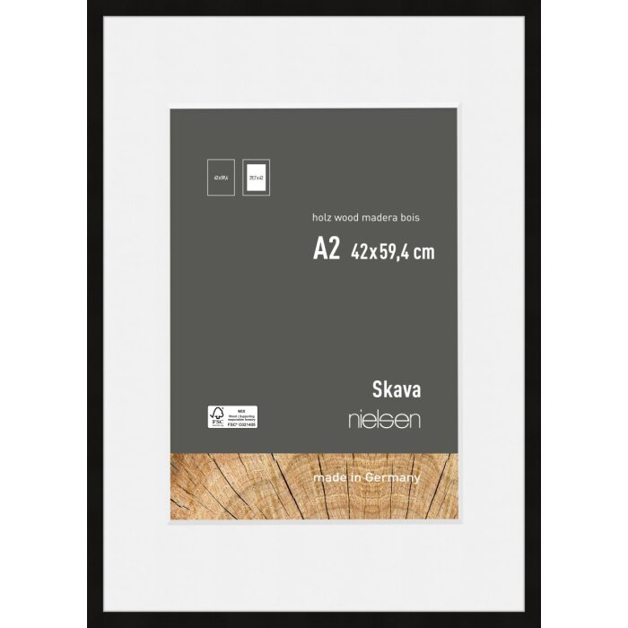 Nielsen Holzbilderrahmen Skava schwarz 42x59 cm mit Passepartout 29,7x42 cm