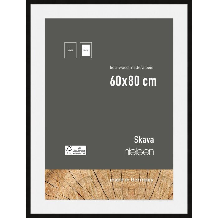 Nielsen Holz-Bilderrahmen Skava schwarz 60x80 cm mit Passepartout 50x70 cm