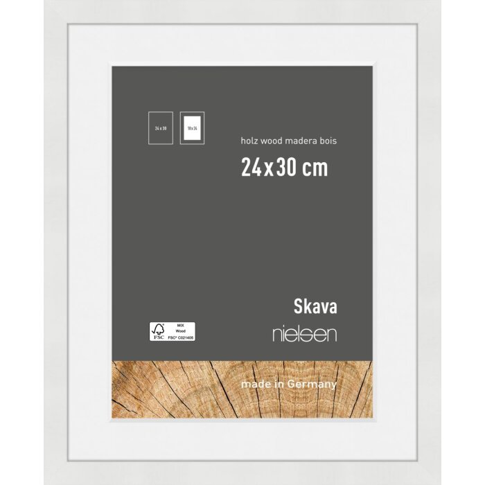 Nielsen Holz-Bilderrahmen Skava weiß 24x30 cm mit Passepartout 18x24 cm