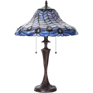 LumiLamp 5LL-6338 Tiffany Tischlampe Blau Ø 40x60 cm E27-max 2x60W