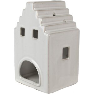 Clayre & Eef 6CE1588L Teelichthalter Weihnachten Häuschen Beige 10x9x17 cm