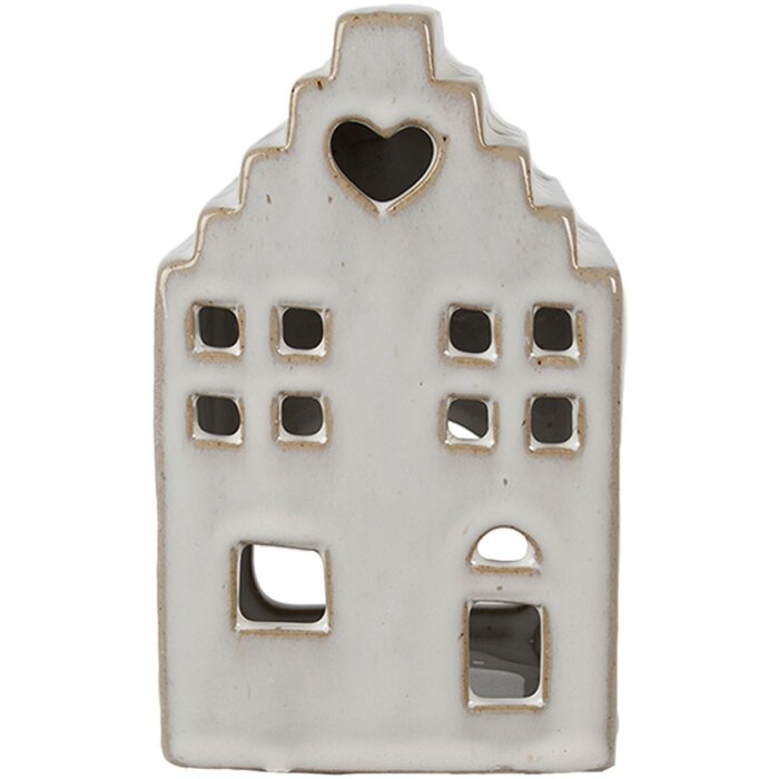 Stâlp pentru lumânare de Crăciun, casă bej, 9x7x14 cm, Clayre & Eef