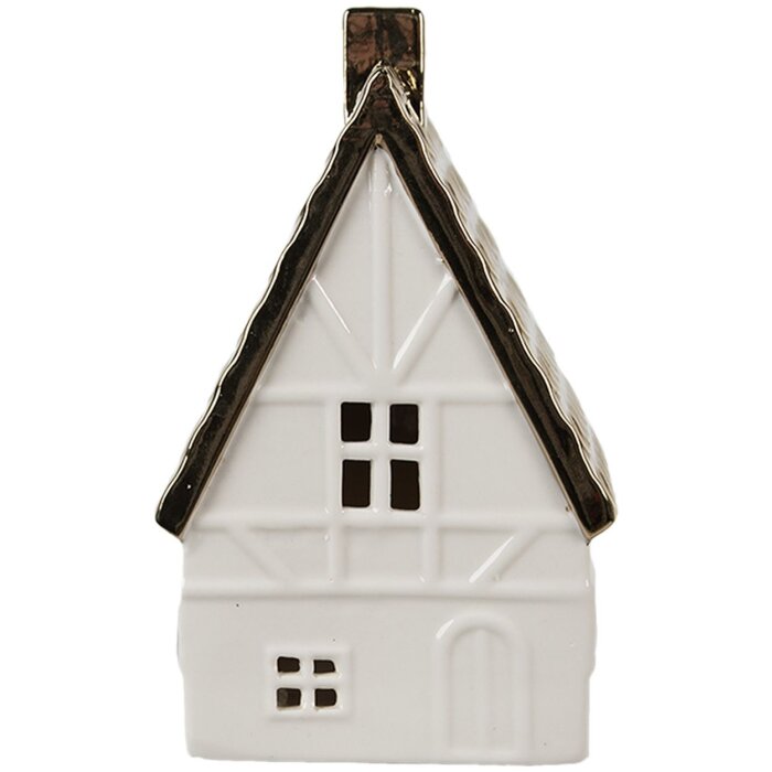 Clayre & Eef 6CE1597L Dekoration Haus mit LED Beige Goldfarbig 10x8x16 cm