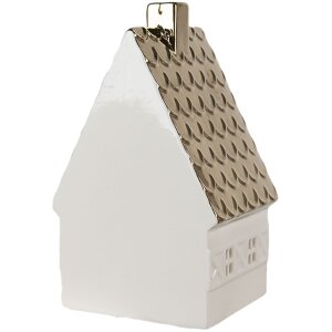 Clayre & Eef 6CE1597L Dekoration Haus mit LED Beige Goldfarbig 10x8x16 cm
