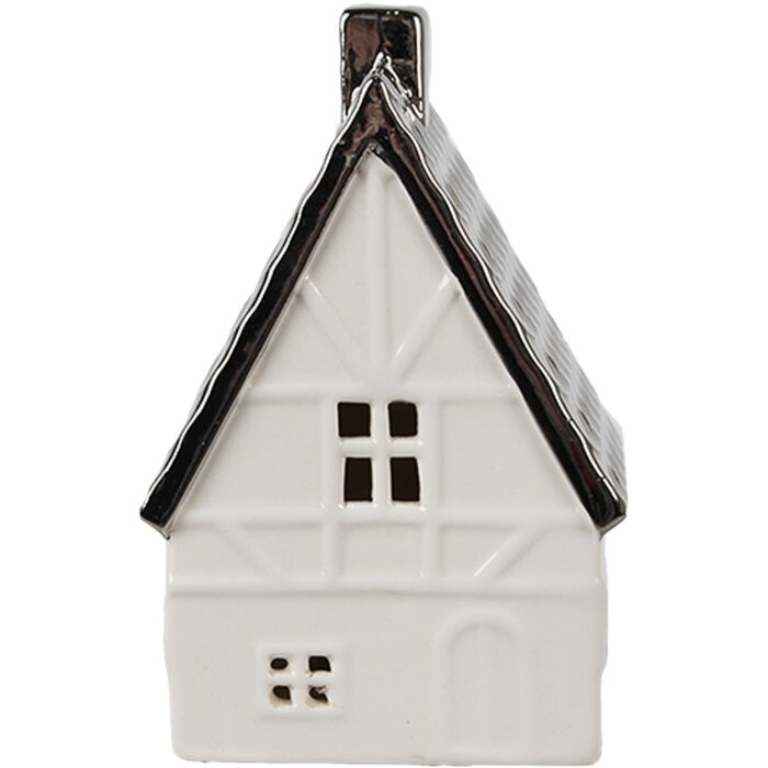 Clayre & Eef 6CE1597M Dekoration Haus mit LED Beige Silber 8x7x12 cm