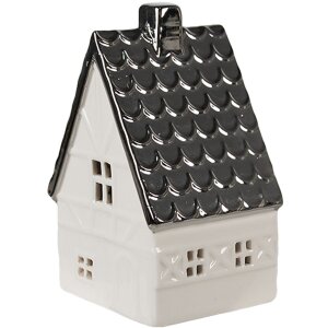 Clayre & Eef 6CE1597M Dekoration Haus mit LED Beige Silber 8x7x12 cm
