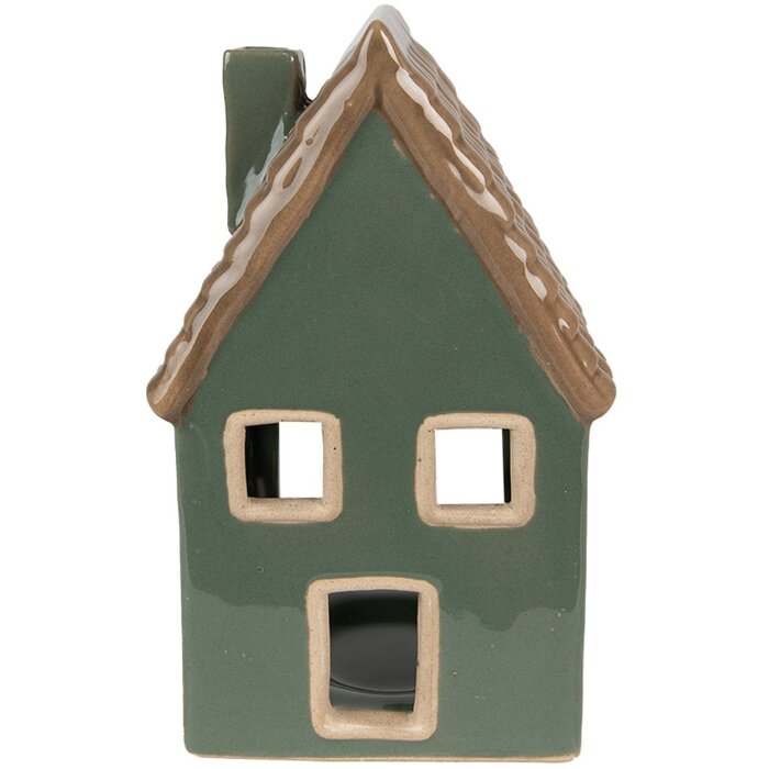 Clayre & Eef 6CE1601 Suport pentru lumânări Christmas Cottage Green Brown 9x8x15 cm