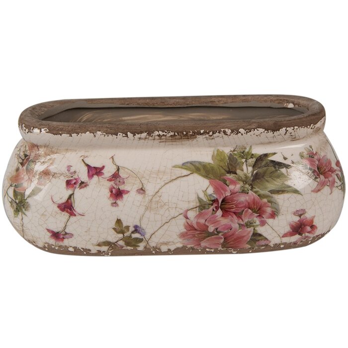 Sticlă ceramică pentru plante interioare roz bej 18x7x7 cm Clayre & Eef