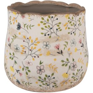 Clayre & Eef 6CE1610M Blumentopf Beige Gelb Ø 18x16 cm Keramik Landhausstil