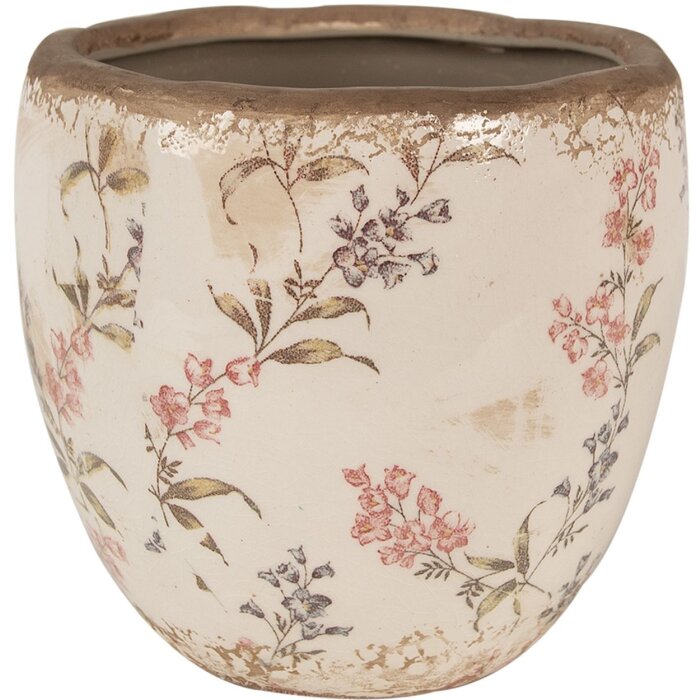 Clayre & Eef 6CE1615M Ghiveci de flori bej roz ceramic Ø 14x14 cm