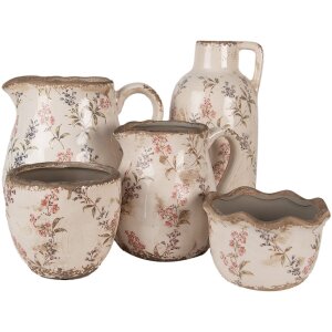 Clayre & Eef 6CE1615M Ghiveci de flori bej roz ceramic Ø 14x14 cm