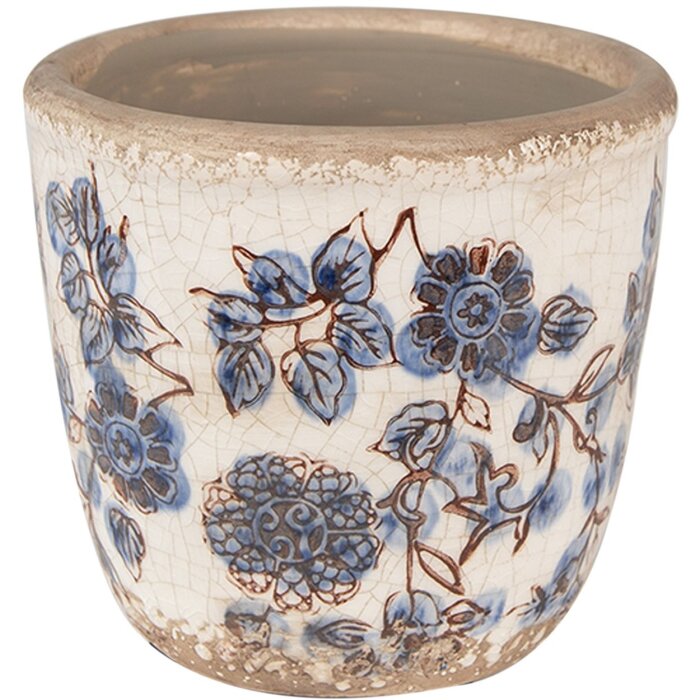 Podar de flori Clayre & Eef, ceramică, bej-albastru, Ø 13x12 cm