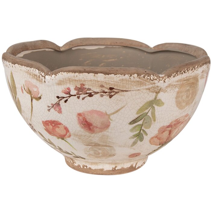 Capac floral bej-roz Clayre & Eef Ø21x12 cm pentru interior