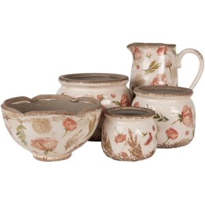 Capac floral bej-roz Clayre & Eef Ø21x12 cm pentru interior