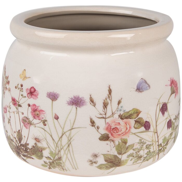 Sticlă ceramică cu plante Beige Rosa Ø 20x15 cm Clayre & Eef