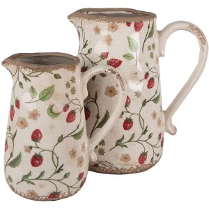 Clayre & Eef 6CE1633L Ulcior decorativ bej roșu ceramică 21x15x23 cm stil rustic