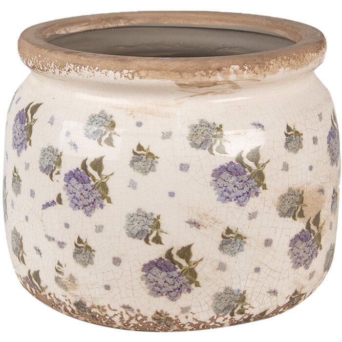 Clayre & Eef 6CE1639L Ghiveci de flori bej albastru Ø 20x15 cm Ceramică stil țară