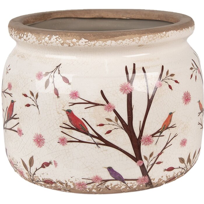 Capac pentru plante interioare Clayre & Eef, ceramică, bej-brun, Ø 20x15 cm