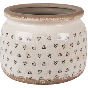 Clayre & Eef 6CE1653L Blumentopf Beige Schwarz Ø20x15 cm Keramik Herzmuster