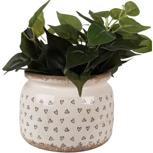 Clayre & Eef 6CE1653L Blumentopf Beige Schwarz Ø20x15 cm Keramik Herzmuster