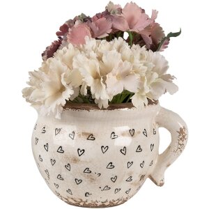 Clayre & Eef 6CE1655L Blumentopf Beige Schwarz 20x17x15 cm