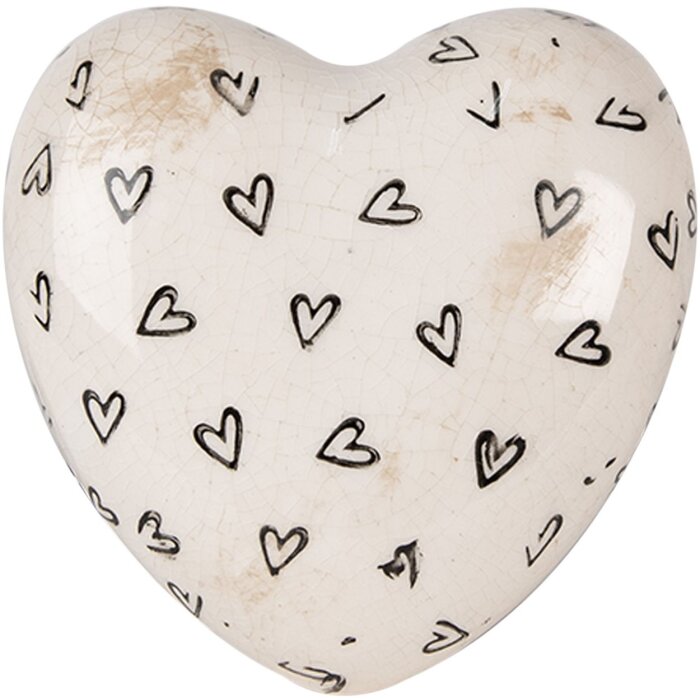 Clayre & Eef 6CE1656 Deko Herz Beige Schwarz 11x11x4 cm