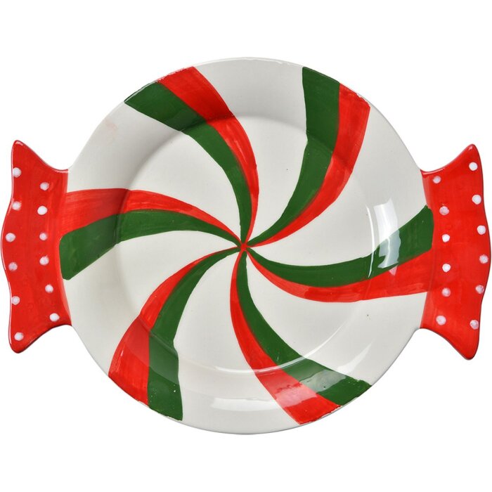 Farfurie de servire Clayre & Eef roșu-verde 27x20x3 cm