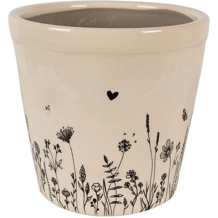 Sticlă ceramică pentru plante interioare Clayre & Eef, bej și negru, Ø 21x20 cm