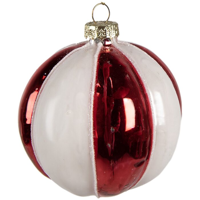 Kuglă de Crăciun Clayre & Eef roșu-albă, Ø 8 cm, din sticlă