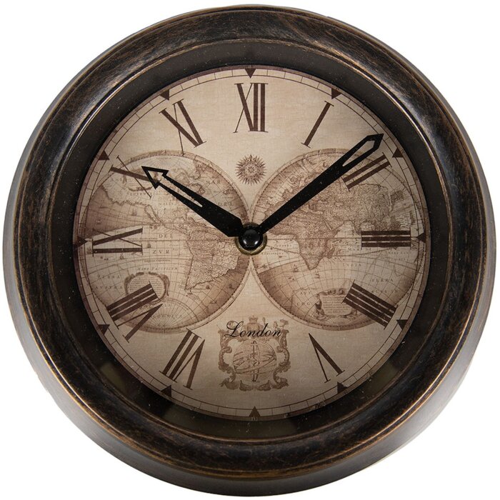 Ceas de perete Clayre & Eef 6KL081 maro-bej Ø23 cm, stil landhaus